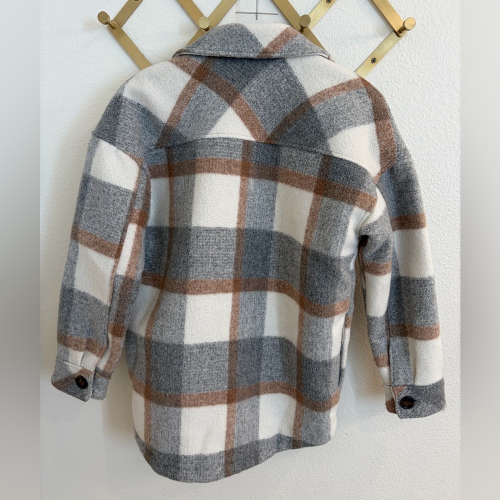 Boheme Plaid Shacket Jacket in Cream Brown Small - Picture 7 of 10